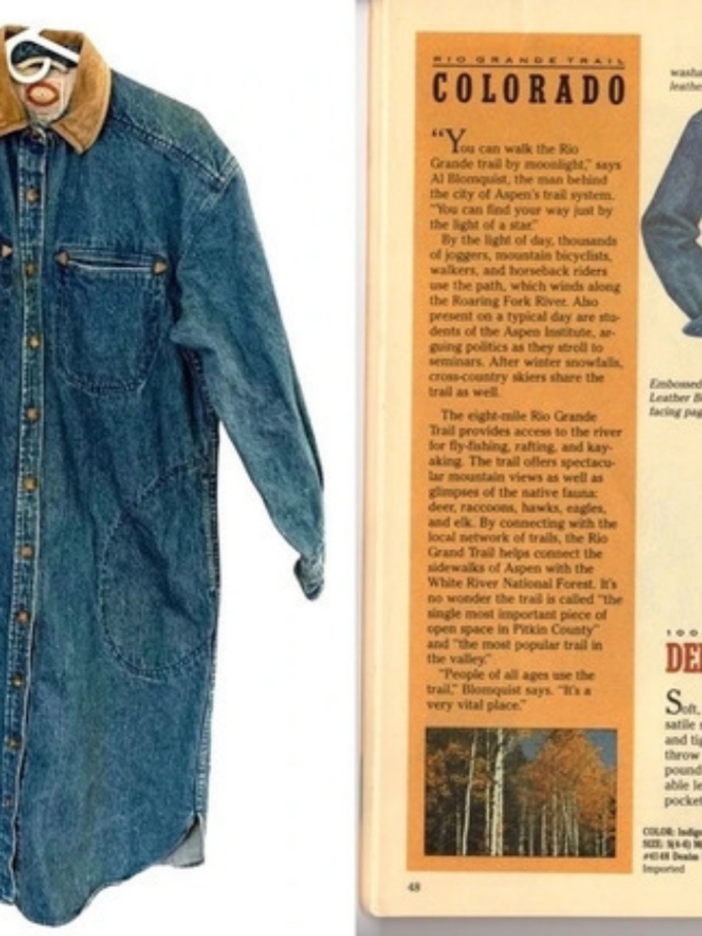 Authentic 1988 Vintage BananaRepublic Denim Dress w/ Leather Trim 80s Safari Era
